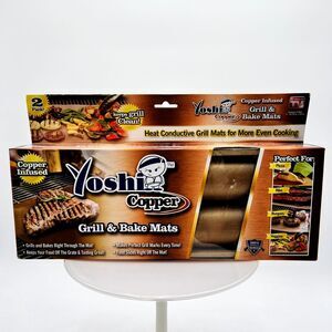 Yoshi 2 Pack Copper Infused Grill & Bake Mats, Reusable New